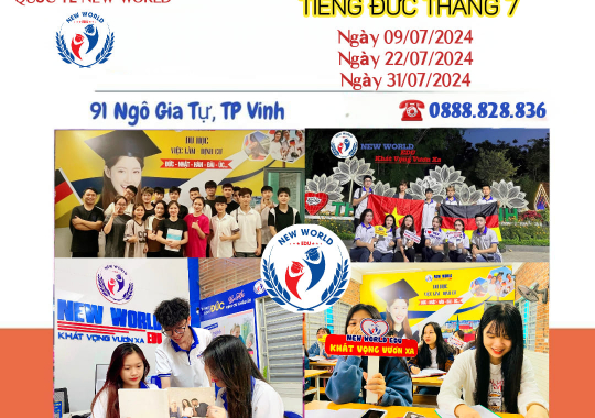 NEW WORLD THÔNG BÁO LỊCH KHAI GIẢNG CÁC LỚP TIẾNG ĐỨC THÁNG 07/2024